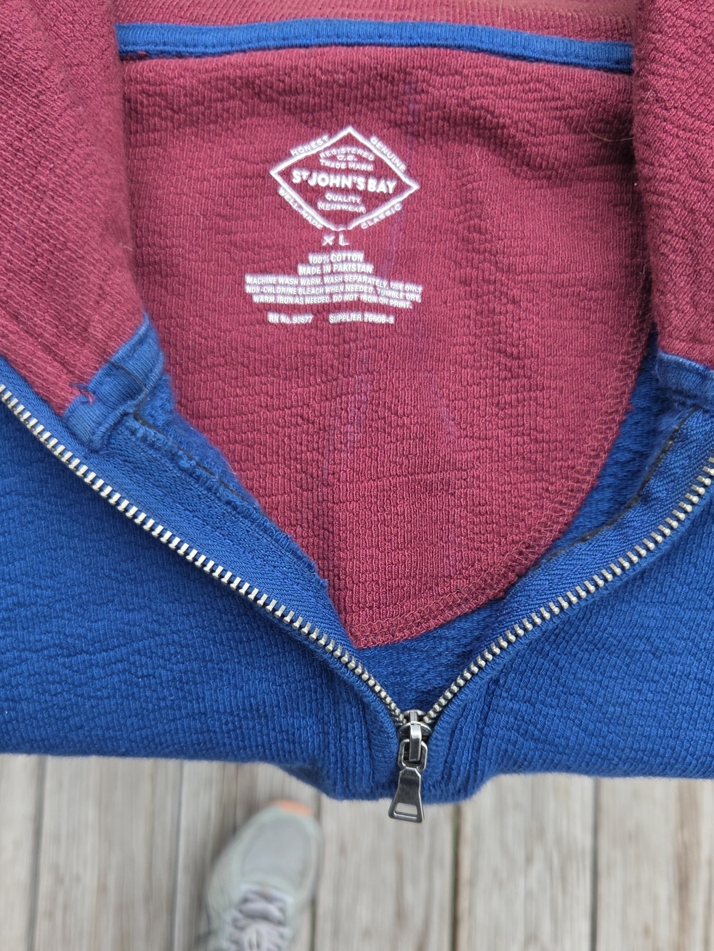 St. John's Bay Men's Two-Tone Zip Sweater - Blue & Burgundy
